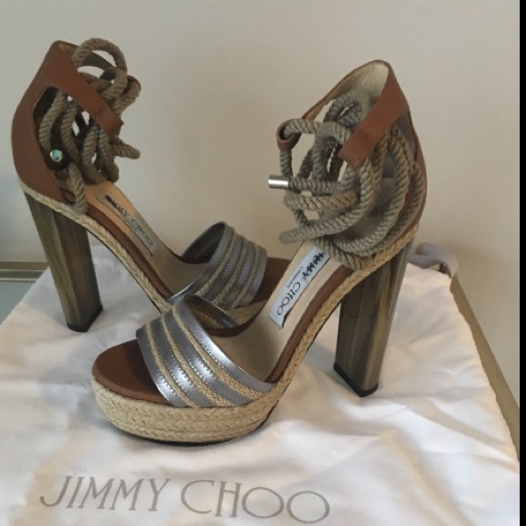 Jimmy Choo Brown Leather Platform Sandals - Picture 5 of 7